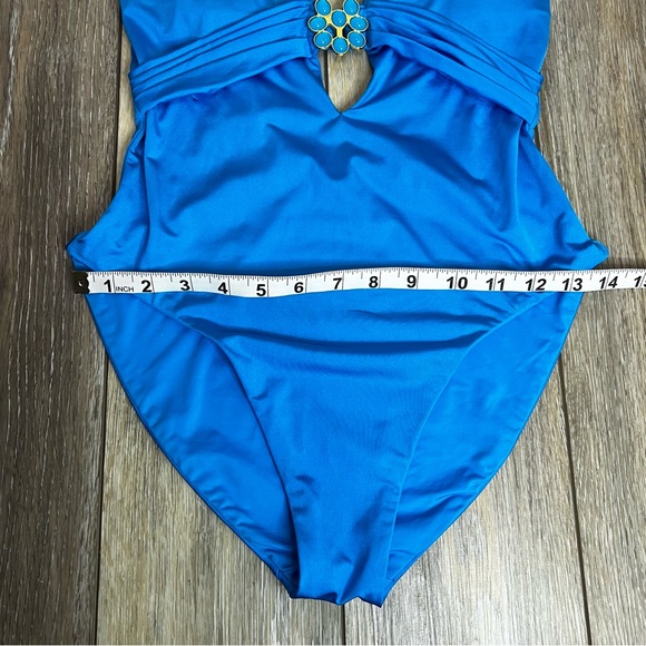 Trina Turk Monaco Solid Plunge one piece swimsuit Adriatic Blue turquoise 6 8 10 - Picture 4 of 11